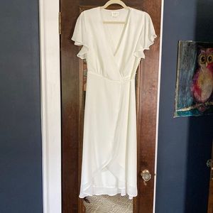 Everly white flutter sleeved midi dress